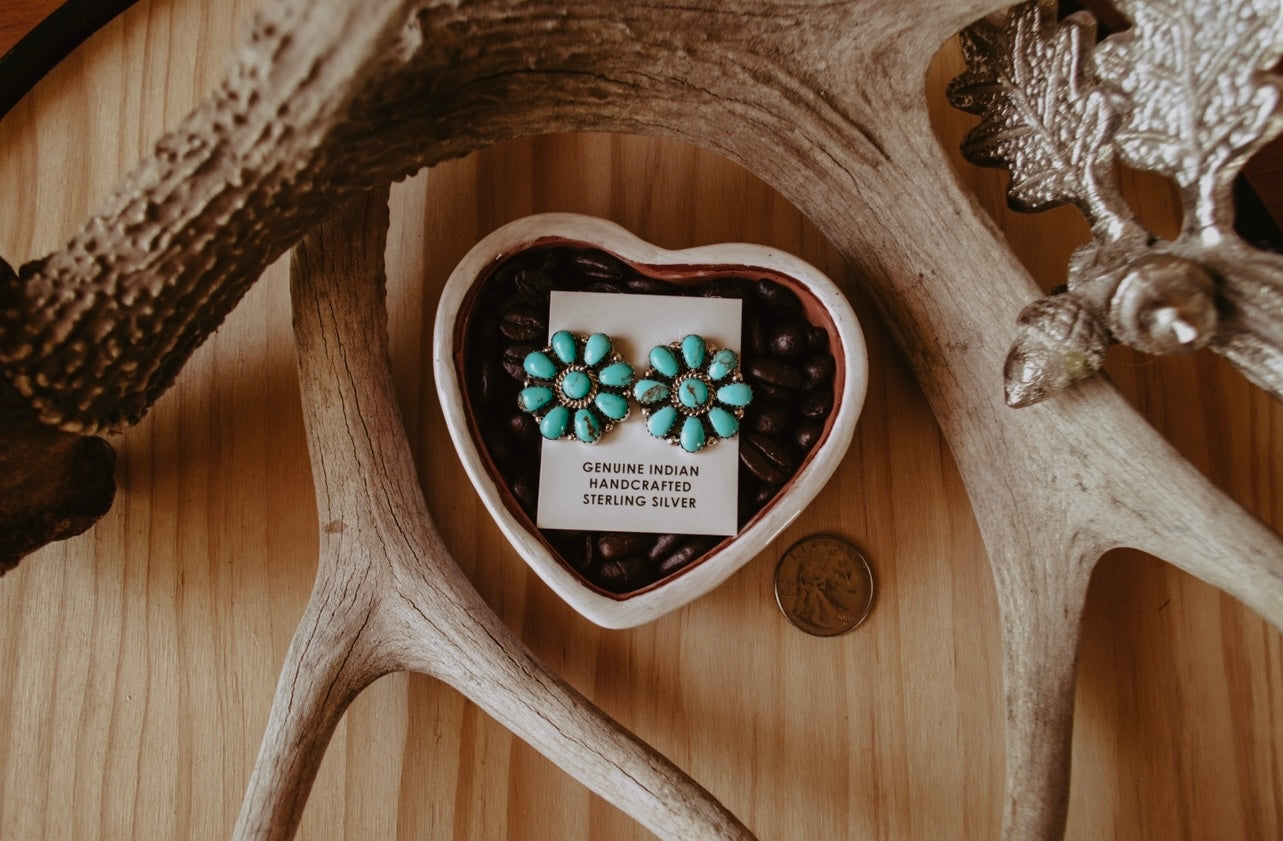 Turquoise Floral Cluster Post Earrings