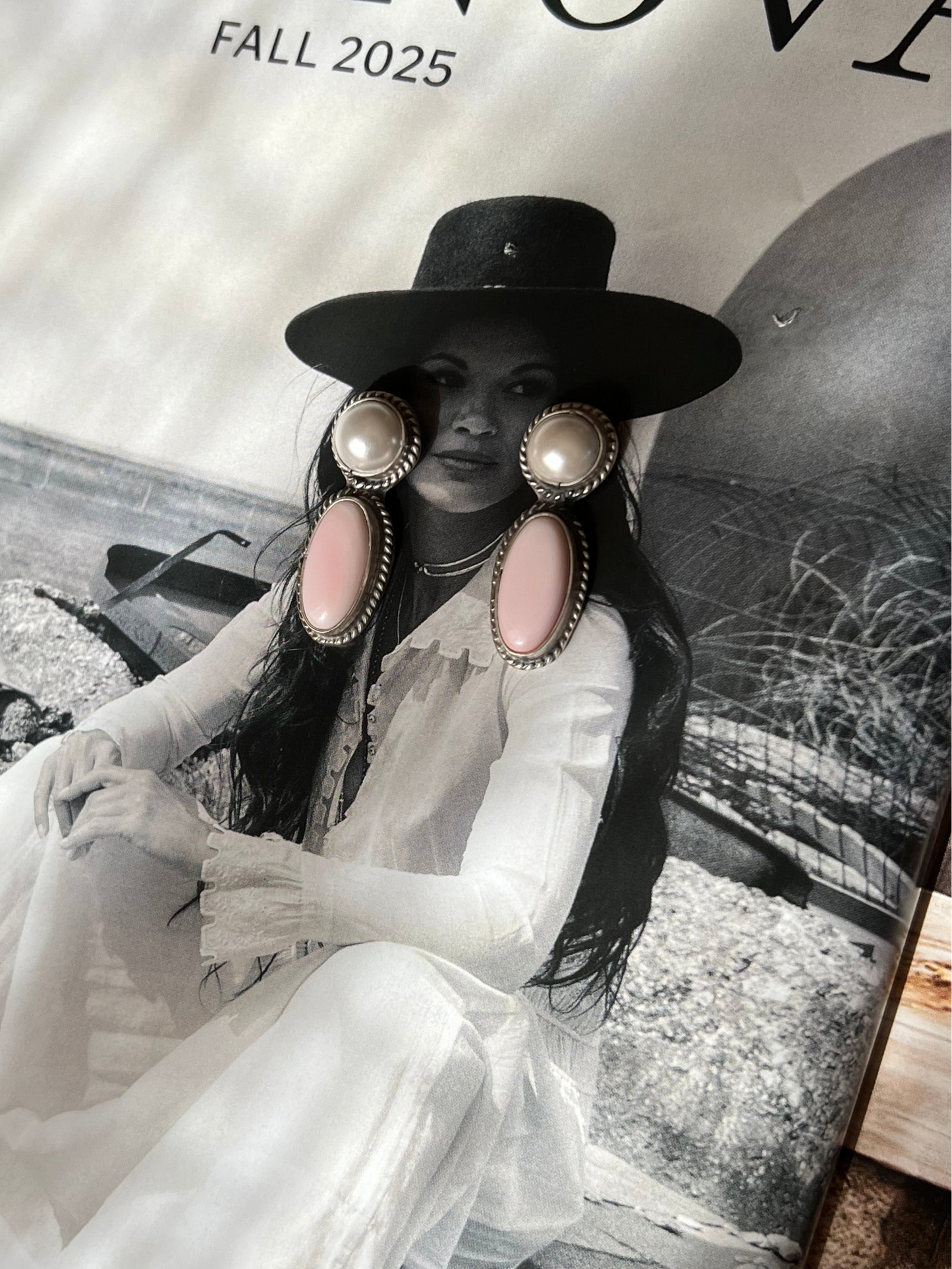 Pearl and Pink Conch Stud Earrings - By Native American Artist Marcelia James