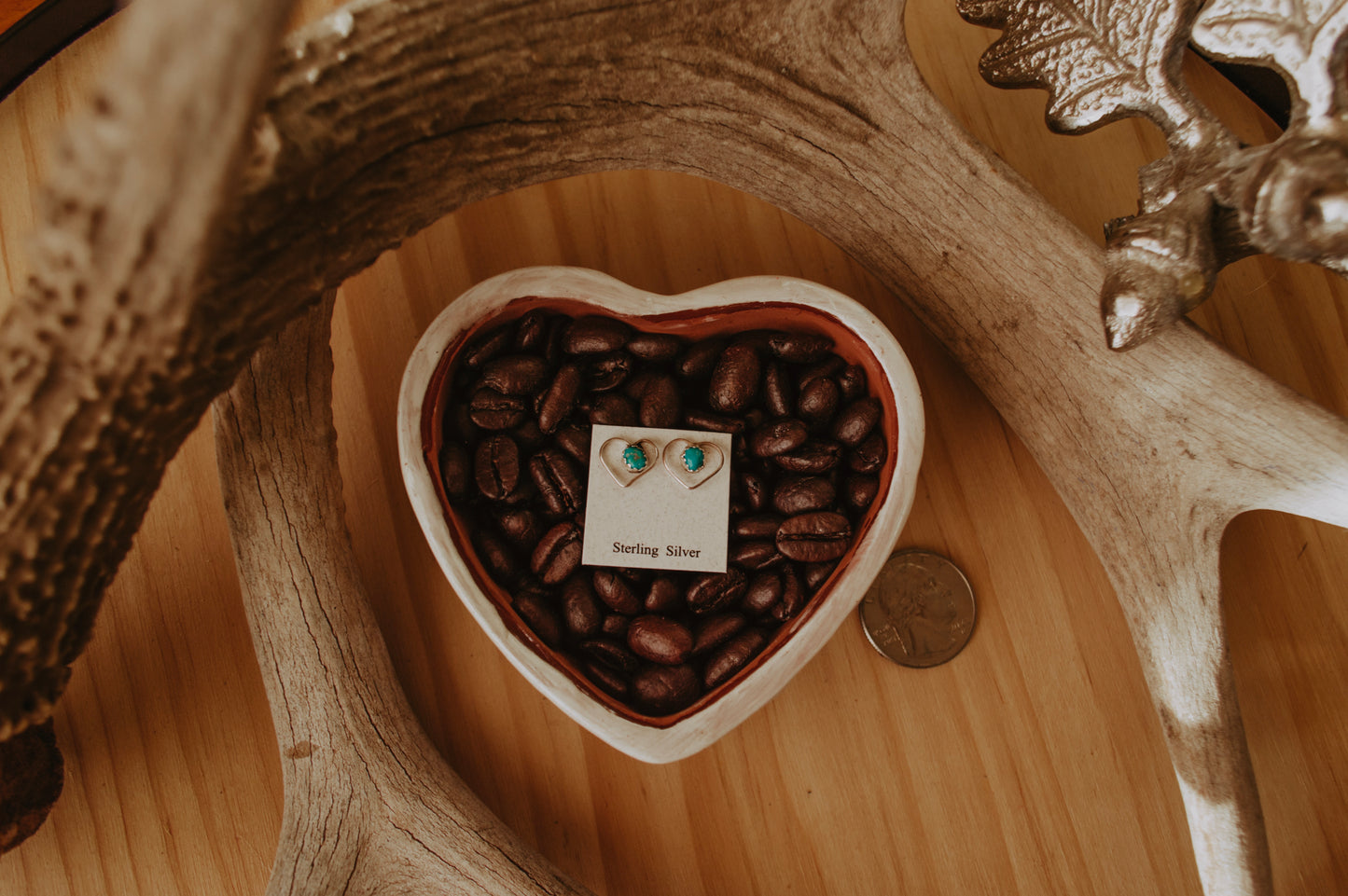 Heart Shaped Sterling Silver and Turquoise Post Earrings