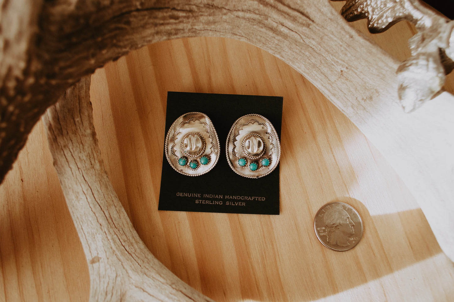 Sterling Silver and Turquoise Stamped Cowboy Hat Post Earrings