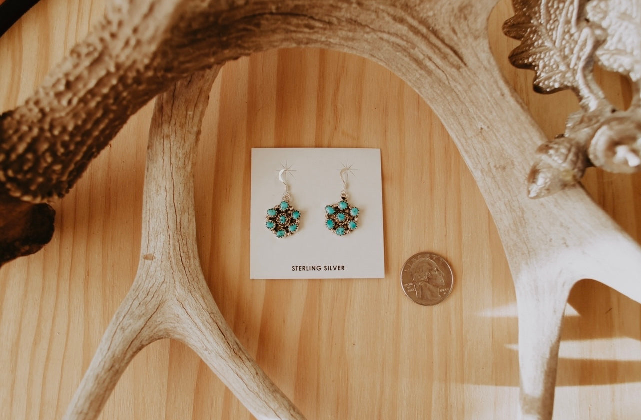 Turquoise Floral Cluster Dangle Earrings