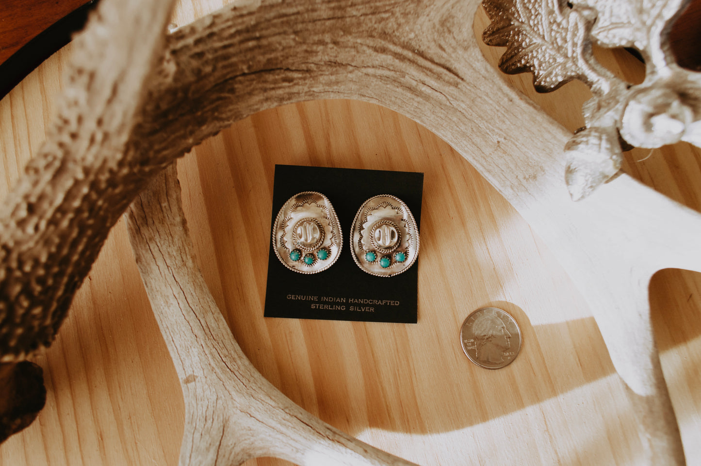 Sterling Silver and Turquoise Stamped Cowboy Hat Post Earrings