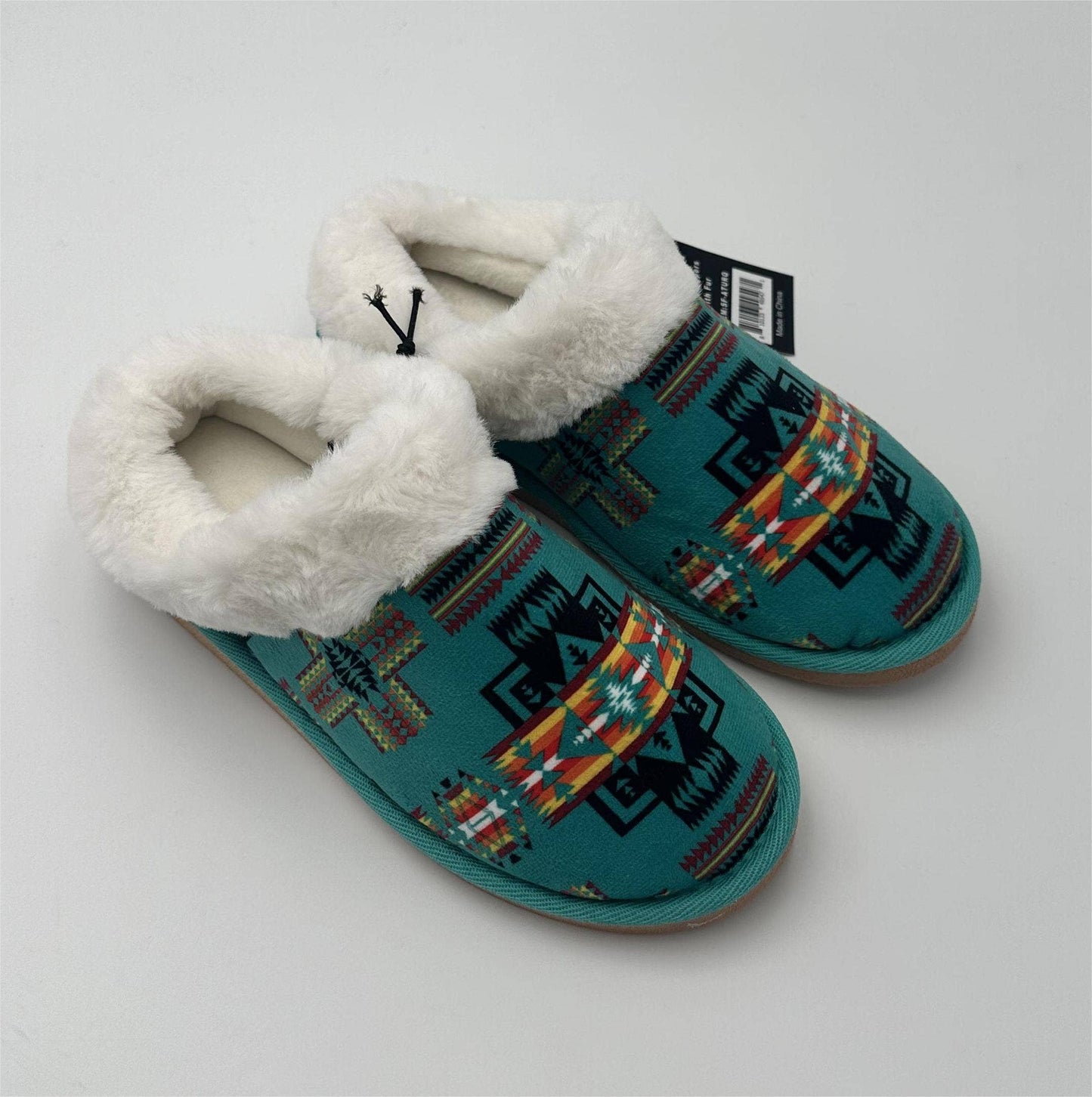 SF-ATURQ - Indoor Slippers With Fur Aztec Turquoise