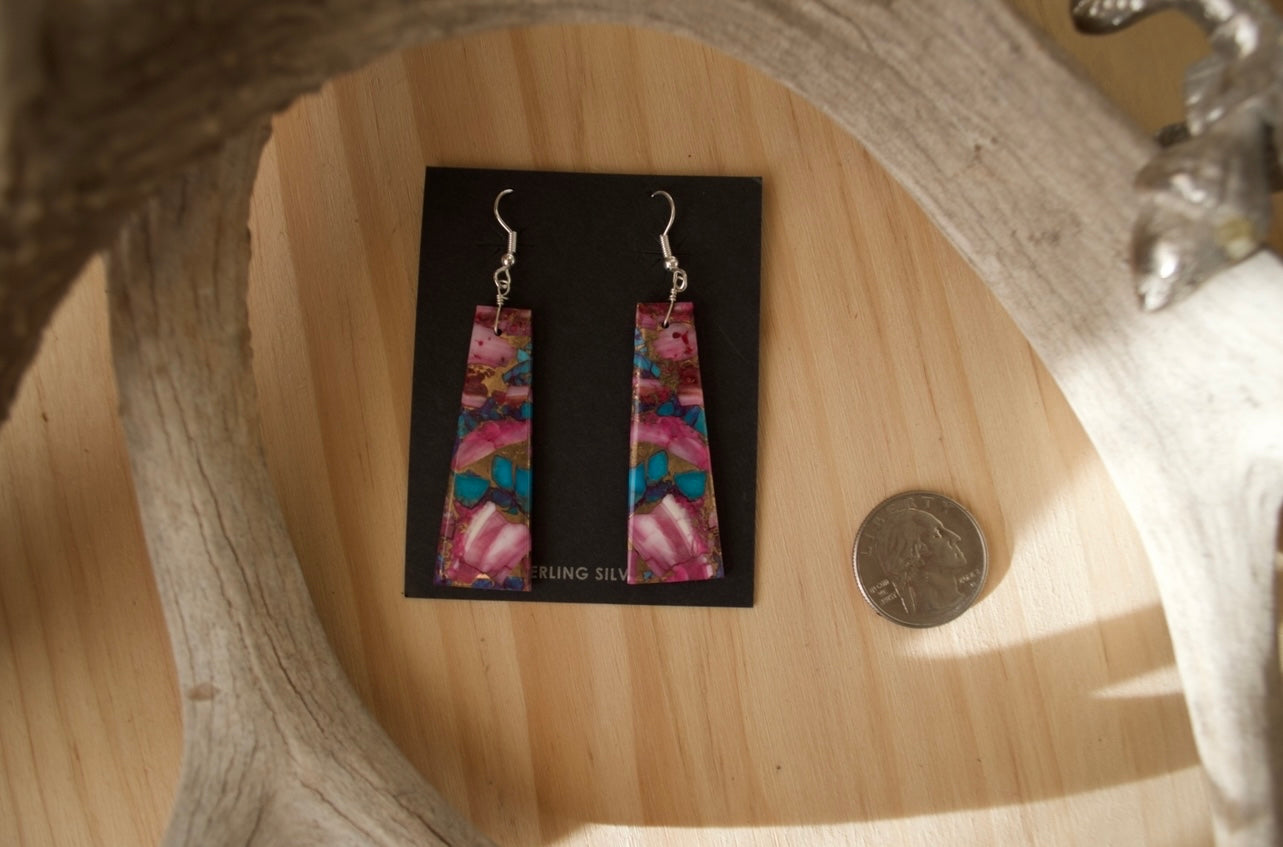 Pink Mojave Turquoise Slab Dangle Earrings