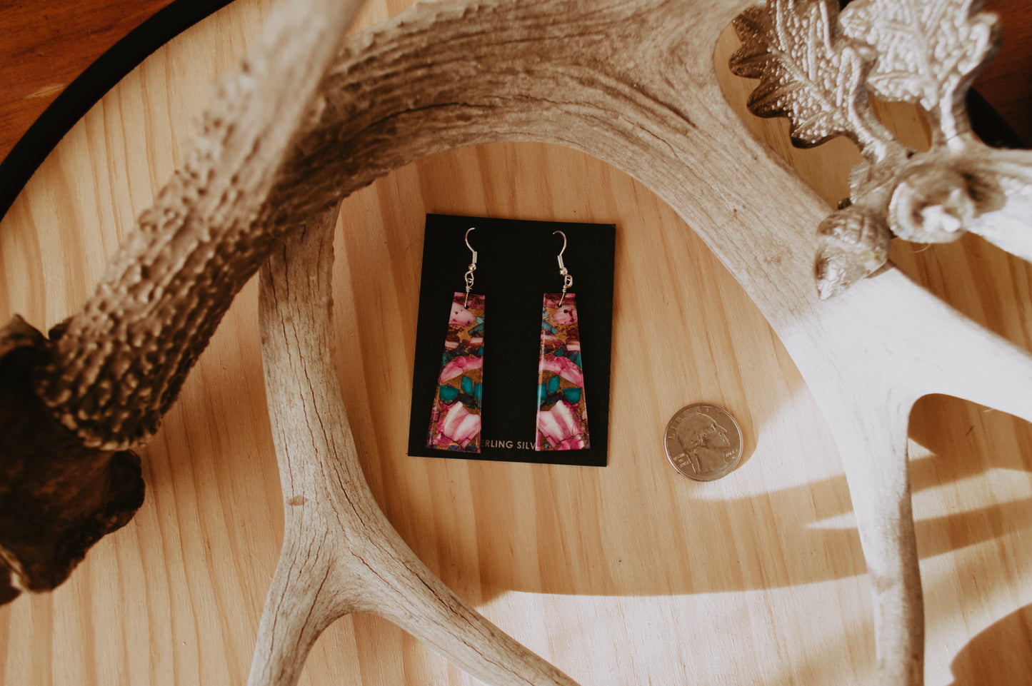 Pink Mojave Turquoise Slab Dangle Earrings