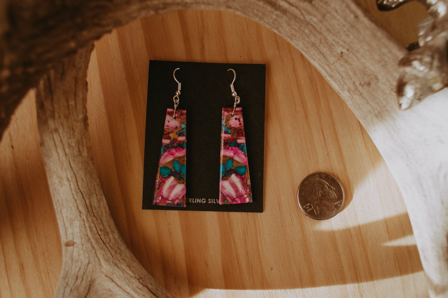 Pink Mojave Turquoise Slab Dangle Earrings
