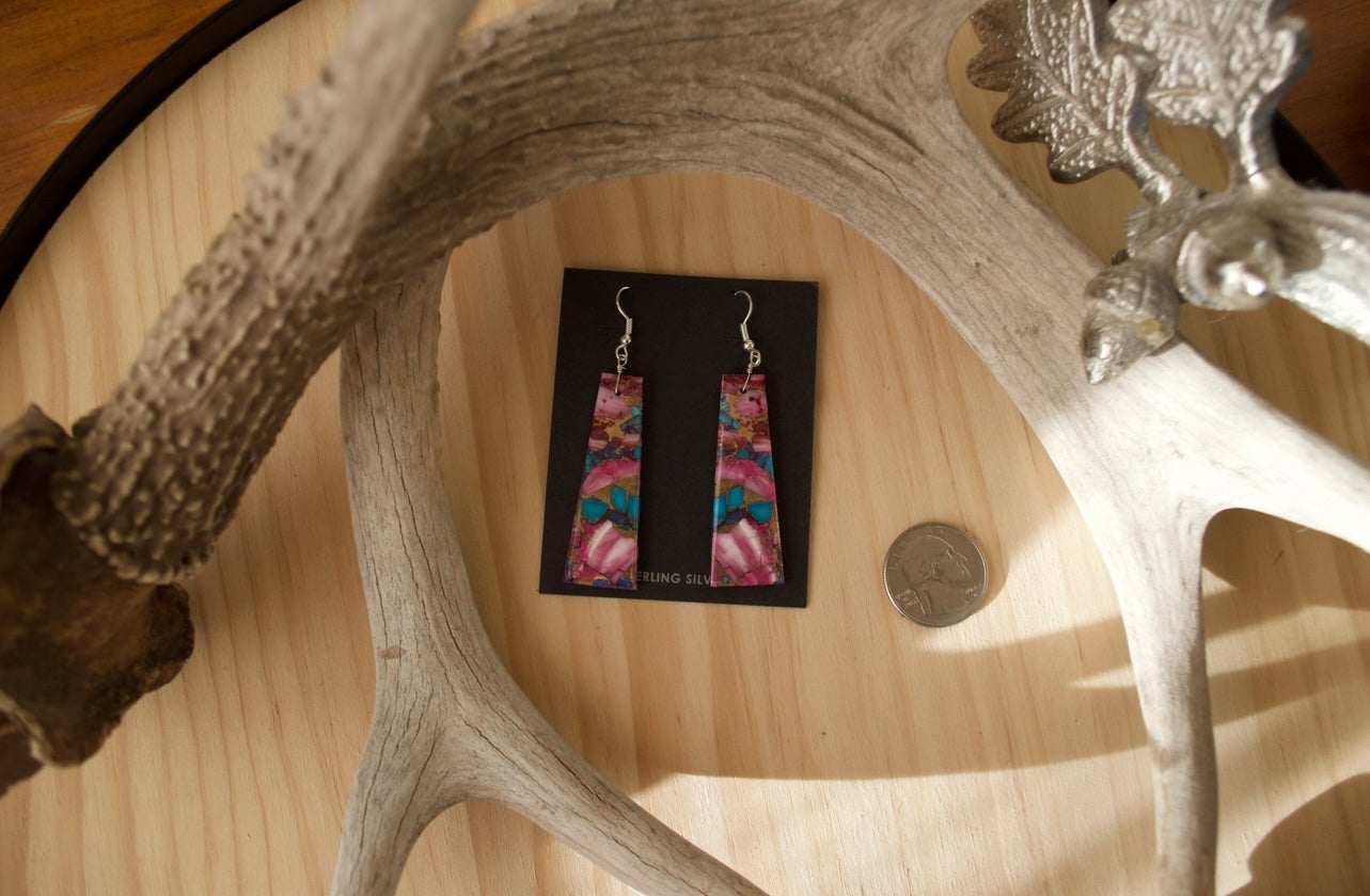 Pink Mojave Turquoise Slab Dangle Earrings