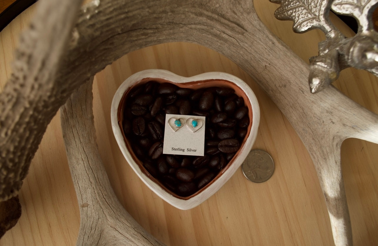 Heart Shaped Sterling Silver and Turquoise Post Earrings