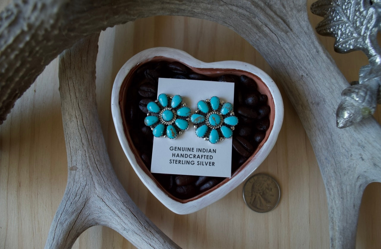 Turquoise Floral Cluster Post Earrings