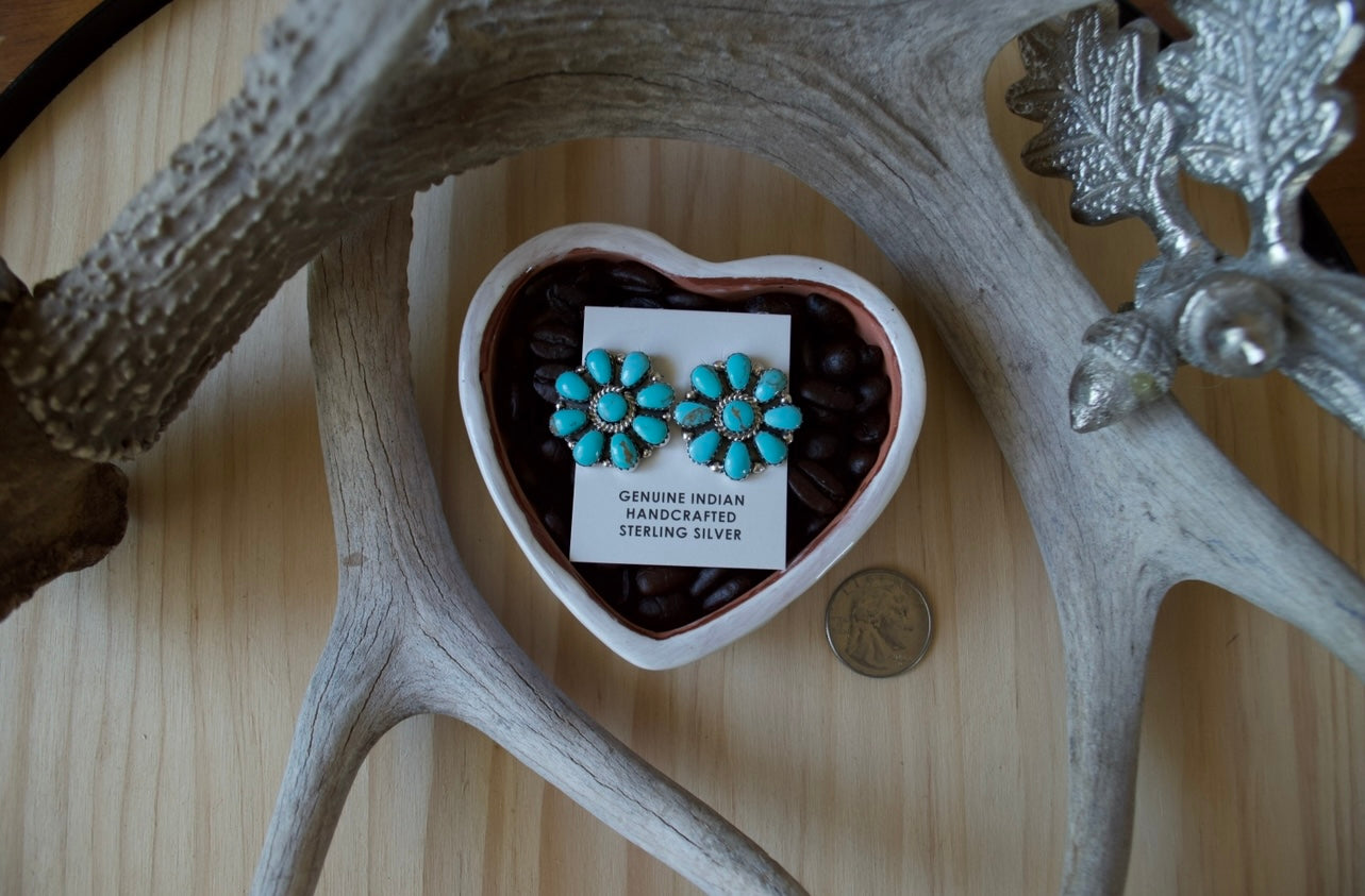 Turquoise Floral Cluster Post Earrings