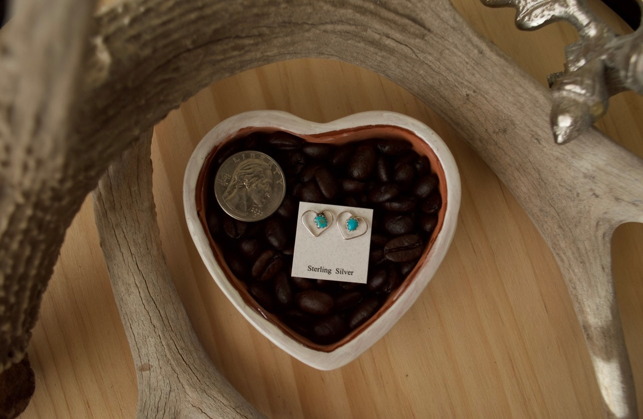 Heart Shaped Sterling Silver and Turquoise Post Earrings