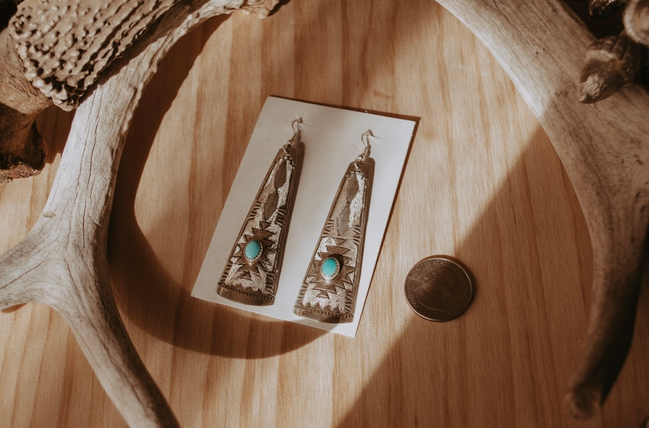 Southwest Stamped Turquoise Dangle Earrings