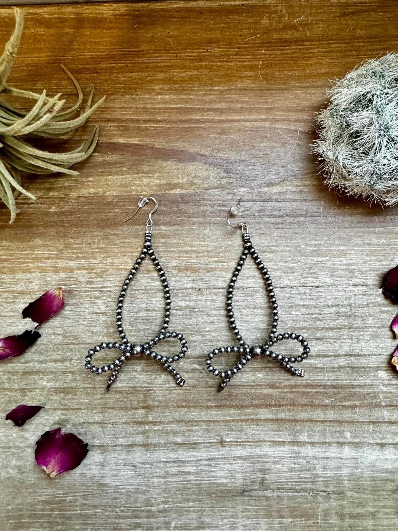 Silver Pearl Bow Teardrop Earrings