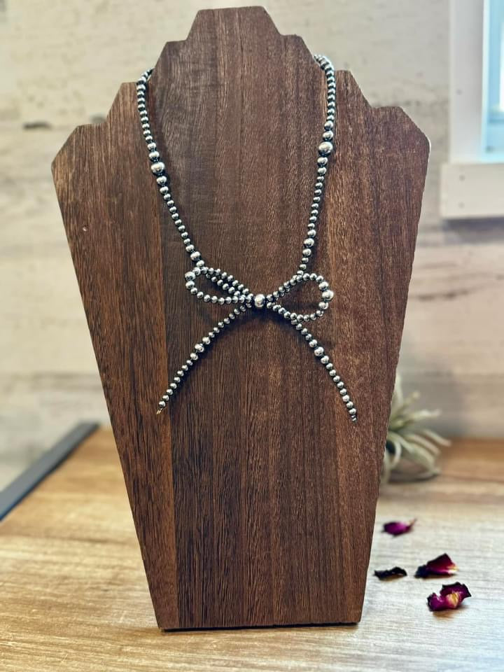 18” Silver Pearl Bow Necklace