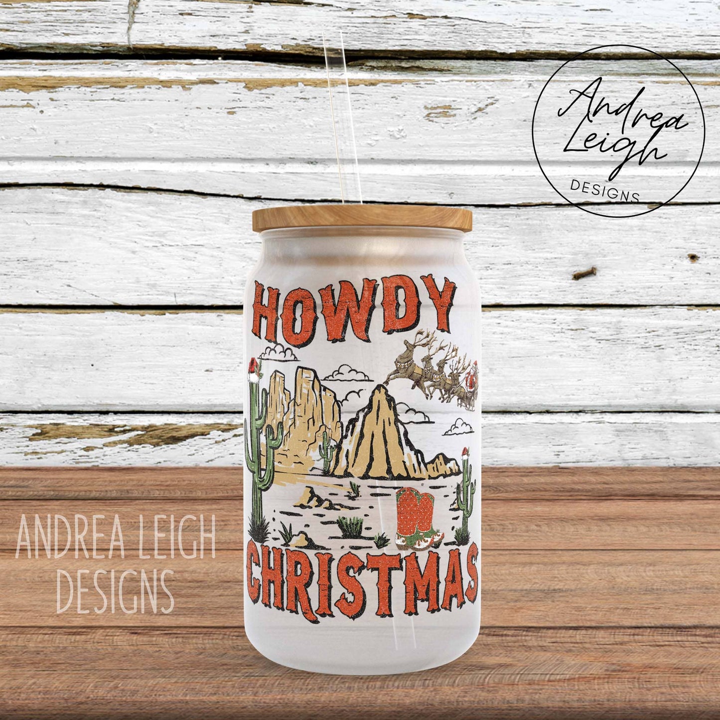 Howdy Christmas Glass Can