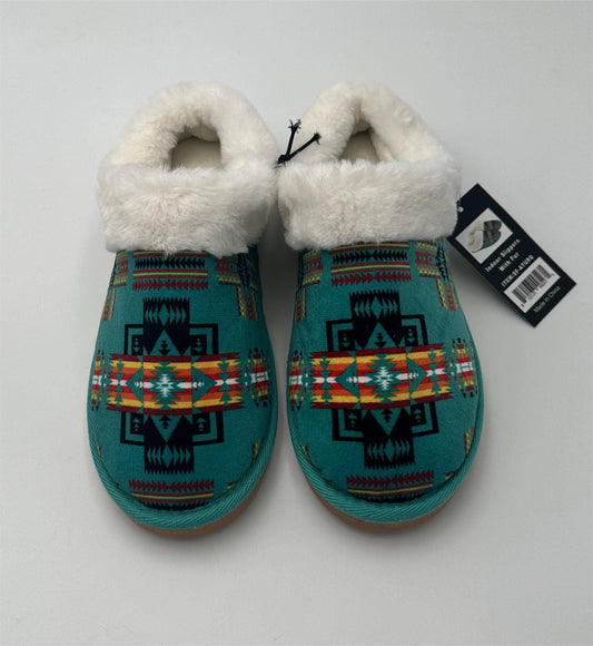 SF-ATURQ - Indoor Slippers With Fur Aztec Turquoise