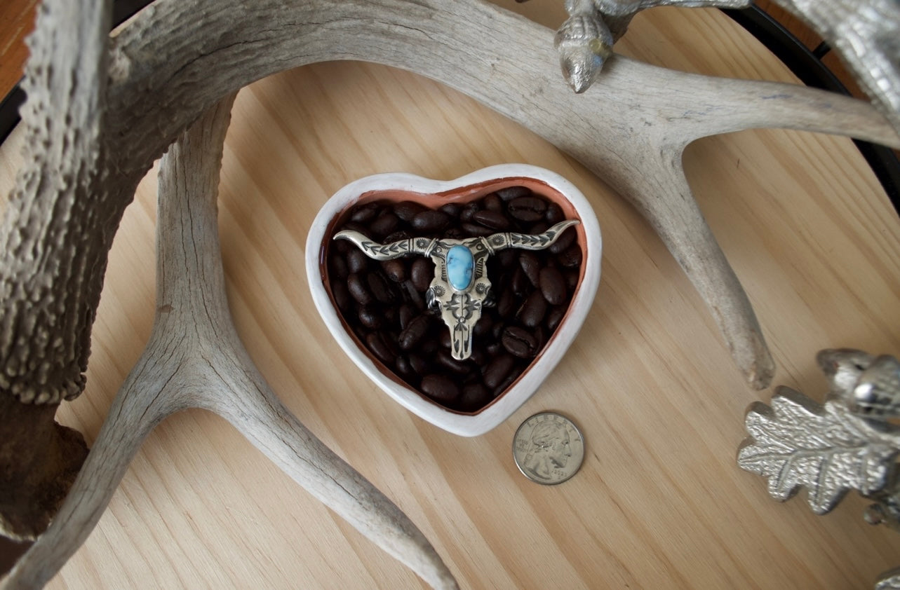 Sterling Silver and Sleeping Beauty Turquoise Long Horn Steer Ring