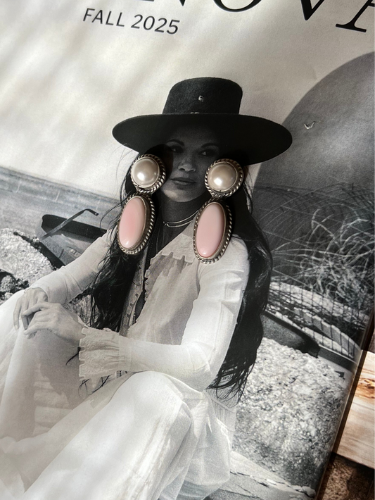 Pearl and Pink Conch Stud Earrings - By Native American Artist Marcelia James