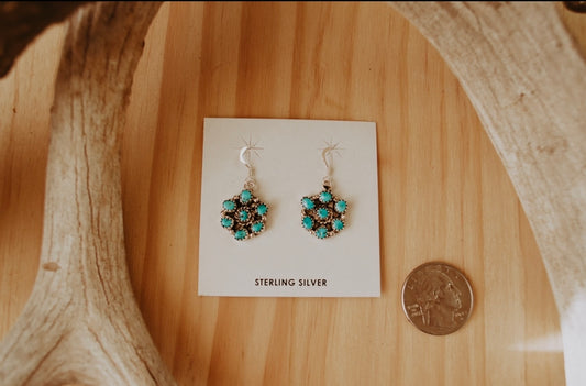 Turquoise Floral Cluster Dangle Earrings