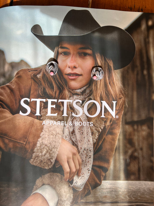 Sterling Silver and Pink Conch Cowboy Hat Stud Earrings