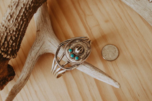 Sterling Silver and Turquoise Cowboy Hat Cuff Bracelet