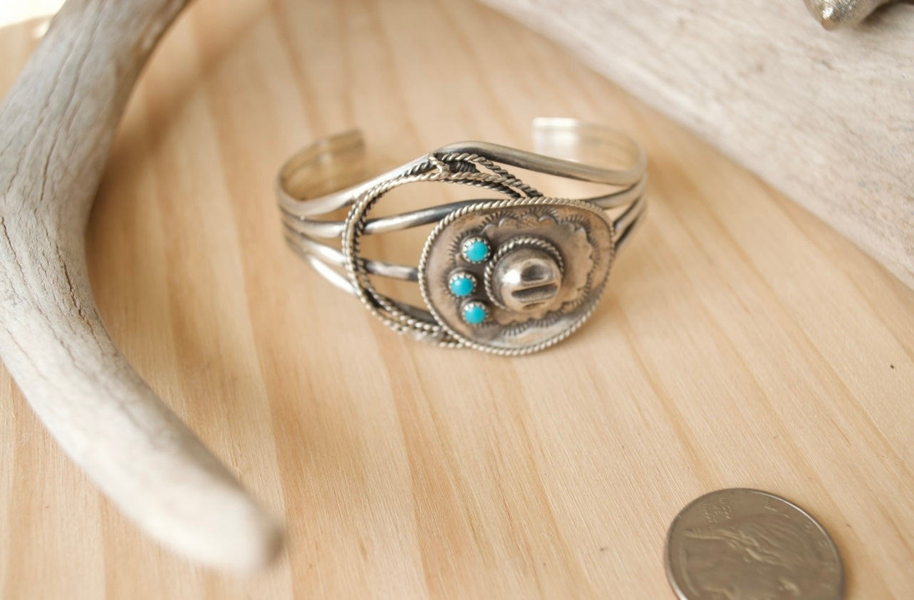 Sterling Silver and Turquoise Cowboy Hat Cuff Bracelet