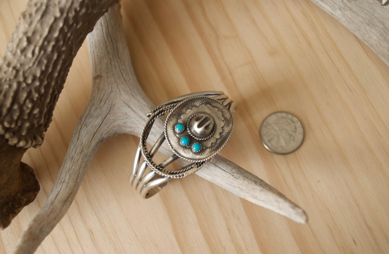 Sterling Silver and Turquoise Cowboy Hat Cuff Bracelet