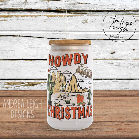 Howdy Christmas Glass Can