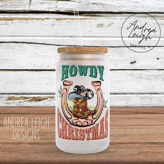 Howdy Christmas Glass Can