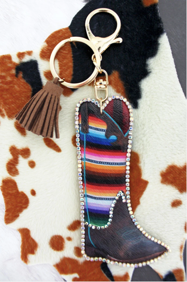 CRYSTAL TRIMMED SERAPE COWBOY BOOT KEYCHAIN