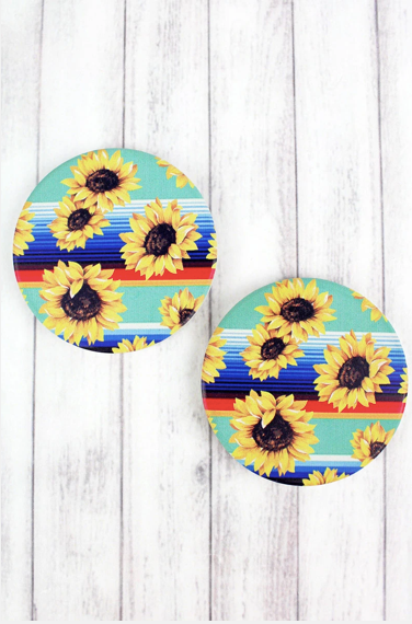 2 Piece Sunflower Mint Serape Car Coaster Set